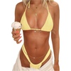 image:imageMakeMeChic Womens Triangle Thong Bikini Sets Halter String High Cut Micro Swimsuit Bathing SuitYellow Solid