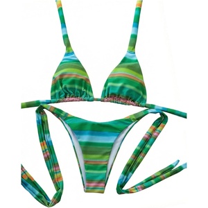 image:imageMakeMeChic Womens Striped Tie Dye Bikini Sets Halter Triangle Tie Side 2 Piece SwimsuitsGreen