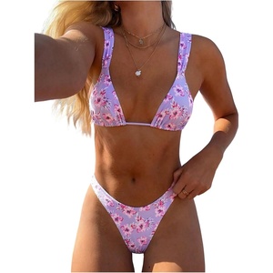 image:imageMakeMeChic Womens Tropical Boho Triangle Thong Bikini Sets Zebra Cheetah Bathing Suit SwimsuitsMauve Purple