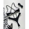 image:imageMAKEMECHIC Womens 2 Piece Summer Swimsuit Color Block Criss Cross High Cut Cheeky Beach Micro Bikini SetsBlack and White