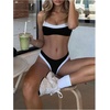 image:imageMAKEMECHIC Womens 2 Piece Summer Swimsuit Color Block Criss Cross High Cut Cheeky Beach Micro Bikini SetsBlack and White