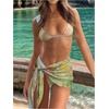 image:imageMakeMeChic Womens 3 Piece Bikini Sets Floral Halter Swimsuit Bathing Suit with Cover Up SkirtLight Green