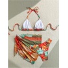 image:imageMakeMeChic Womens 3 Piece Bikini Sets Floral Halter Swimsuit Bathing Suit with Cover Up SkirtOrange Multicolor