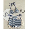 image:imageMakeMeChic Womens 3 Piece Striped Bikini Sets Halter Triangle Bathing Suit Swim Shorts SwimsuitBlue