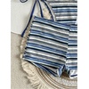 image:imageMakeMeChic Womens 3 Piece Striped Bikini Sets Halter Triangle Bathing Suit Swim Shorts SwimsuitBlue