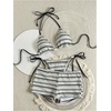 image:imageMakeMeChic Womens 3 Piece Striped Bikini Sets Halter Triangle Bathing Suit Swim Shorts SwimsuitGrey
