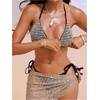 image:imageMakeMeChic Womens 3 Piece Swimsuits Sequin Sparkly Halter Triangle Bathing Suit with Cover Up SkirtBlack