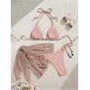 image:imageMakeMeChic Womens 3 Piece Swimsuits Sequin Sparkly Halter Triangle Bathing Suit with Cover Up SkirtLight Pink
