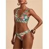 image:imageMakeMeChic Womens Floral Bikini Sets Triangle V Neck High Cut Boho 2 Piece SwimsuitGreen