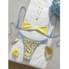 image:imageMakeMeChic Womens Micro Tanning Bikini Sets Cheetah Gingham Sexy Tiny Bathing Suit SwimsuitYellow Blue Floral