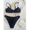 image:imageMakeMeChic Womens Polka Dots Thong Bikini Sets High Cut Micro Sexy Bathing Suit SwimsuitSolid Black