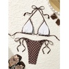 image:imageMakeMeChic Womens Polka Dots Triangle Bikini Sets Halter Tie Side Thong Bathing SuitBrown