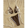 image:imageMakeMeChic Womens Sequin Starfish String Bikini Sets Triangle Backless Halter Beach Boho Bathing SuitsCoffee Brown