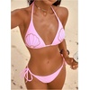 image:imageMakeMeChic Womens Triangle Bikini Sets Halter Seashell Pearls Tie Side Thong SwimsuitsPink