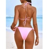 image:imageMakeMeChic Womens Triangle Bikini Sets Halter Seashell Pearls Tie Side Thong SwimsuitsPink