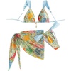 image:imageMakeMeChic Womens 3 Piece Bikini Sets Floral Halter Swimsuit Bathing Suit with Cover Up SkirtLight Green