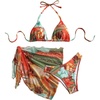 image:imageMakeMeChic Womens 3 Piece Bikini Sets Floral Halter Swimsuit Bathing Suit with Cover Up SkirtOrange Multicolor