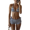 image:imageMakeMeChic Womens 3 Piece Striped Bikini Sets Halter Triangle Bathing Suit Swim Shorts SwimsuitBlue