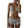 image:imageMakeMeChic Womens 3 Piece Striped Bikini Sets Halter Triangle Bathing Suit Swim Shorts SwimsuitGrey