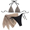 image:imageMakeMeChic Womens 3 Piece Swimsuits Sequin Sparkly Halter Triangle Bathing Suit with Cover Up SkirtBlack