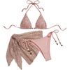 image:imageMakeMeChic Womens 3 Piece Swimsuits Sequin Sparkly Halter Triangle Bathing Suit with Cover Up SkirtLight Pink