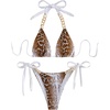 image:imageMakeMeChic Womens Triangle Bikini Swim Sets Snakeskin Print Halter Tie Back Thong 2 Piece SwimsuitBrown