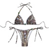 image:imageMakeMeChic Womens Two Piece Swimsuit String Thong Polka Dots Triangle Halter High Rise Paisley Beaded BikiniMulticolor
