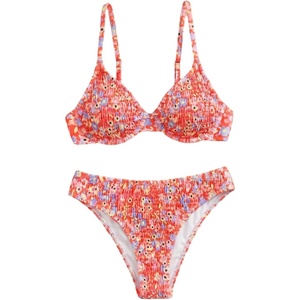 image:imageMakeMeChic Womens 2 Piece Bikini Set Floral Underwire Spaghetti Strap Smocked Bathing SuitOrange
