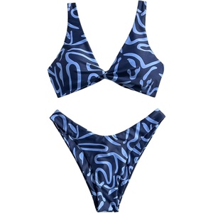 image:imageMakeMeChic Womens 2 Piece Summer Bikini Sets Graphic Twisted Tie Back Sleeveless Swimsuit BeachwearBlue
