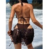 image:imageMAKEMECHIC Womens 3 Piece Summer Swimsuit Sequin Triangle Halter Tie Back Bikini Set with Coverup SkirtBrown