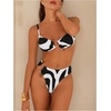 image:imageMakeMeChic Womens 2 Piece Bikini Set Graphic Tie Backless Metal High Cut Bathing SuitBlack and White