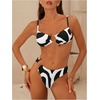 image:imageMakeMeChic Womens 2 Piece Bikini Set Graphic Tie Backless Metal High Cut Bathing SuitBlack and White