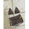 image:imageMakeMeChic Womens 2 Piece Bikini Sets Striped Halter Swimsuit Triangle Tie Back Boyshorts Bathing SuitChocolate Brown