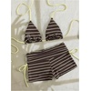 image:imageMakeMeChic Womens 2 Piece Bikini Sets Striped Halter Swimsuit Triangle Tie Back Boyshorts Bathing SuitChocolate Brown