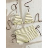 image:imageMakeMeChic Womens 2 Piece Bikini Sets Striped Halter Swimsuit Triangle Tie Back Boyshorts Bathing SuitLight Yellow