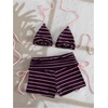 image:imageMakeMeChic Womens 2 Piece Bikini Sets Striped Halter Swimsuit Triangle Tie Back Boyshorts Bathing SuitMulticolor