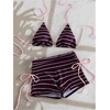 image:imageMakeMeChic Womens 2 Piece Bikini Sets Striped Halter Swimsuit Triangle Tie Back Boyshorts Bathing SuitMulticolor