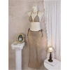 image:imageMakeMeChic Womens 3 Piece Bikini Sets Halter Crochet Beaded Triangle Swimsuit with Cover Up SkirtBrown