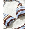 image:imageMakeMeChic Womens 3 Piece Striped Bathing Suit Triangle Thong High Cut Bikini Sets with Cover Up Skirt Cute SwimsuitsBrown and Blue