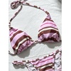 image:imageMakeMeChic Womens 3 Piece Striped Bathing Suit Triangle Thong High Cut Bikini Sets with Cover Up Skirt Cute SwimsuitsPink