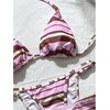 image:imageMakeMeChic Womens 3 Piece Striped Bathing Suit Triangle Thong High Cut Bikini Sets with Cover Up Skirt Cute SwimsuitsPink