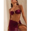 image:imageMakeMeChic Womens 3 Piece Swimsuits Summer Ruched Backless Cheeky Beach Bikini Set with Cover Up SkirtBurgundy