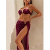 image:imageMakeMeChic Womens 3 Piece Swimsuits Summer Ruched Backless Cheeky Beach Bikini Set with Cover Up SkirtBurgundy