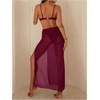 image:imageMakeMeChic Womens 3 Piece Swimsuits Summer Ruched Backless Cheeky Beach Bikini Set with Cover Up SkirtBurgundy