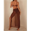 image:imageMakeMeChic Womens 3 Piece Swimsuits Summer Ruched Backless Cheeky Beach Bikini Set with Cover Up SkirtCoffee Brown
