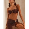 image:imageMakeMeChic Womens 3 Piece Swimsuits Summer Ruched Backless Cheeky Beach Bikini Set with Cover Up SkirtCoffee Brown
