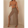 image:imageMakeMeChic Womens 3 Piece Swimsuits Summer Ruched Backless Cheeky Beach Bikini Set with Cover Up SkirtKhaki