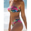 image:imageMakeMeChic Womens Bandeau Bikini Sets Strapless Tropical Print High Cut 2 Piece Bathing SuitMulticolor