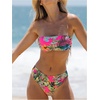 image:imageMakeMeChic Womens Bandeau Bikini Sets Strapless Tropical Print High Cut 2 Piece Bathing SuitMulticolor