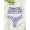 image:imageMakeMeChic Womens Bandeau Strapless Bikini Set Backless Floral Smocked Cut Out Two Piece Swimsuit Bathing SuitBlue
